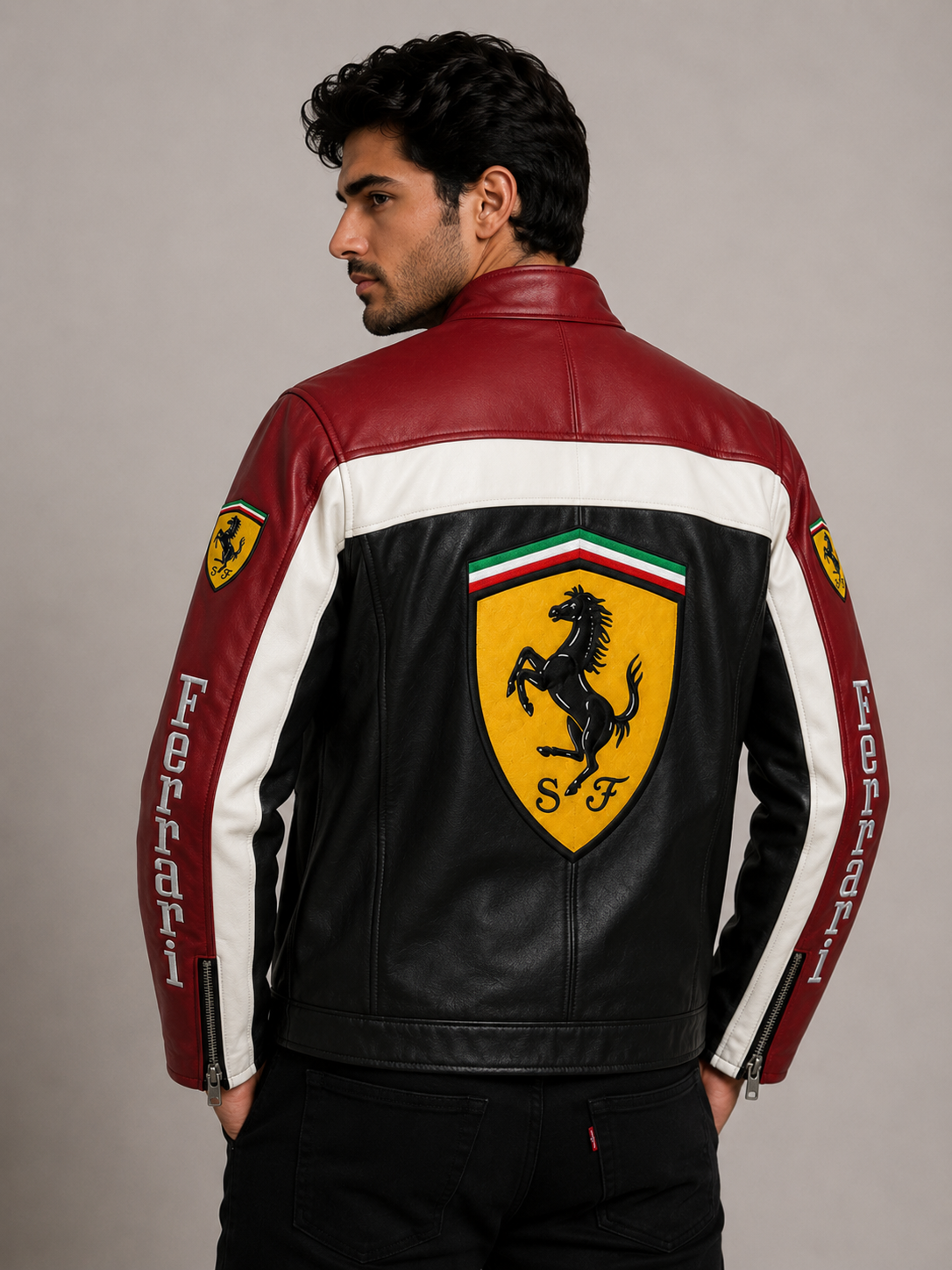 ERA Scuderia Racing Premium Leather Jacket – Black Red Edition