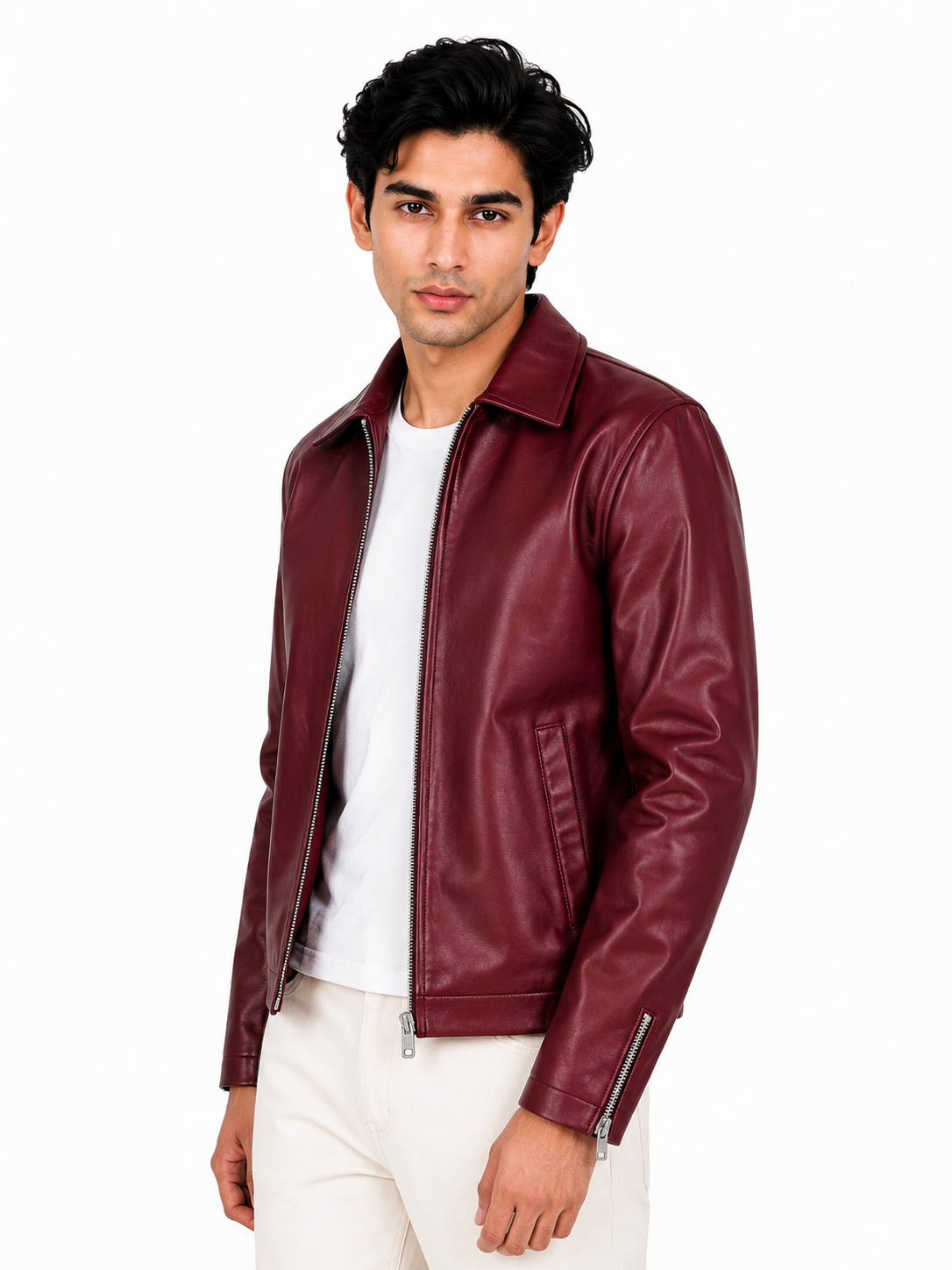 Vintage Cherry Red Unisex Collar Leather Jacket – Era Premium Collection.