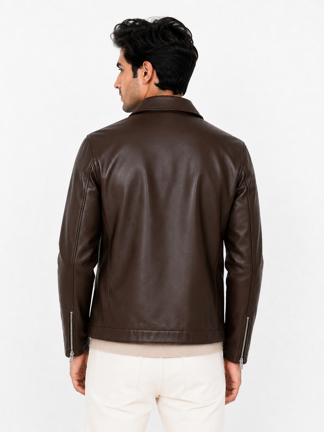 Vintage Chocolate brown Unisex Collar Leather Jacket – Era Premium Collection.