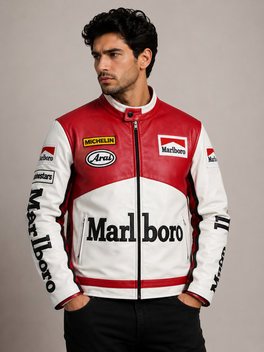 ERA Vintage Racing Leather Jacket – Red & White Premium Edition