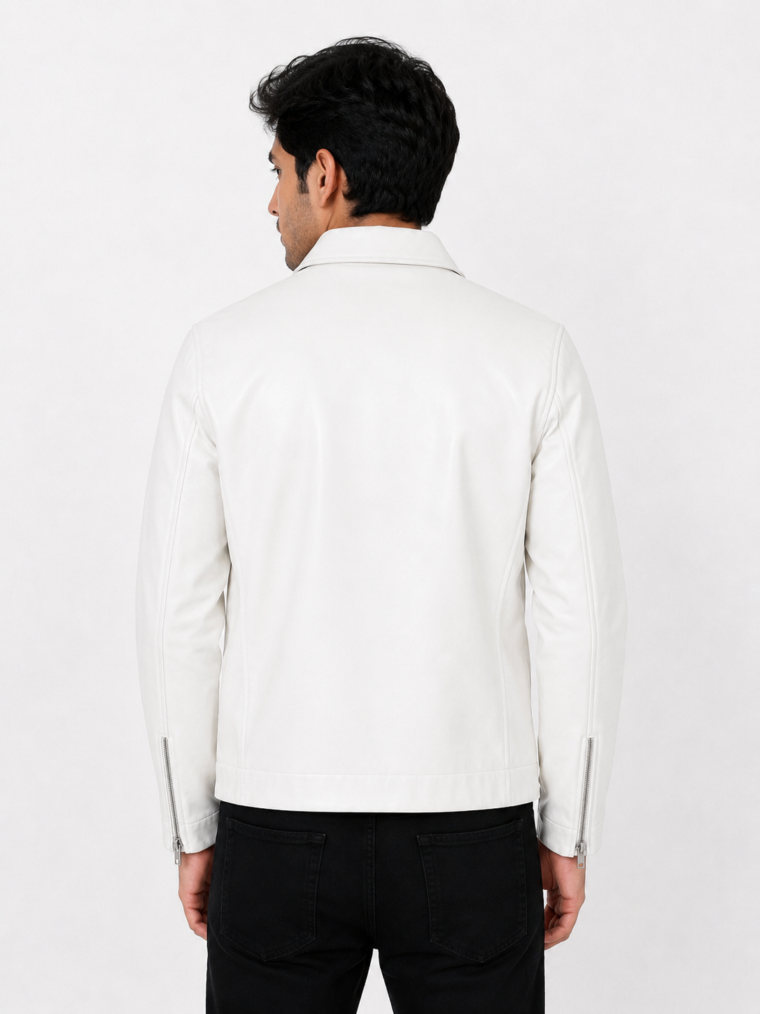 Vintage White Unisex Collar Leather Jacket – Era Premium Collection.