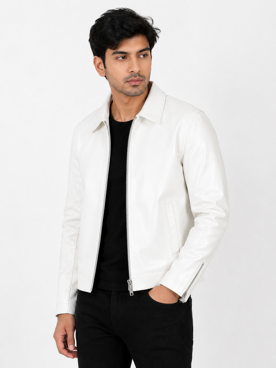 Vintage White Unisex Collar Leather Jacket – Era Premium Collection.