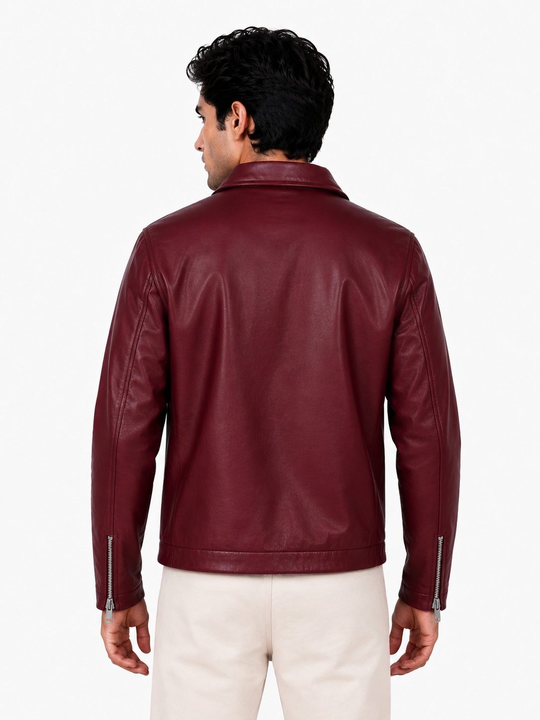 Vintage Cherry Red Unisex Collar Leather Jacket