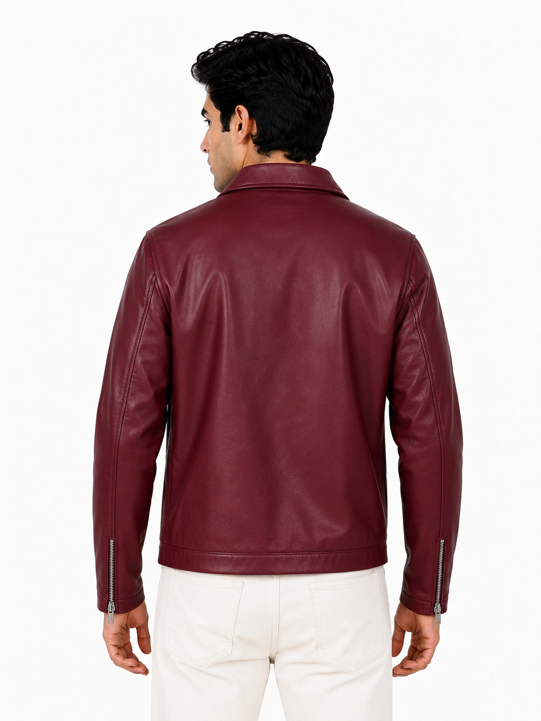 Vintage Cherry Red Unisex Collar Leather Jacket – Era Premium Collection.