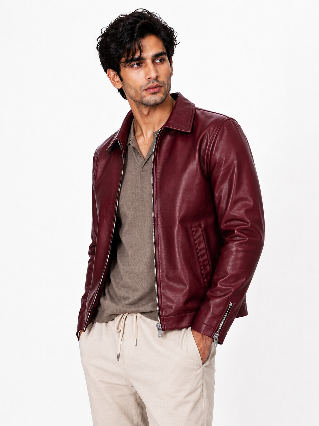 Vintage Cherry Red Unisex Collar Leather Jacket