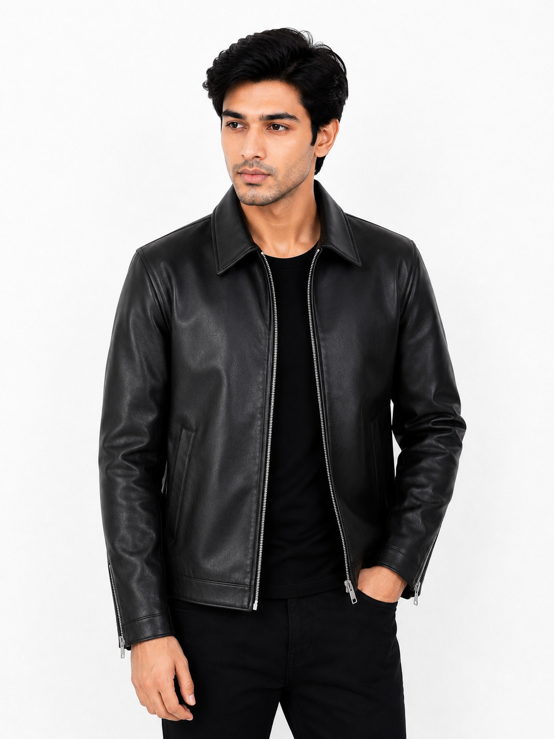 Vintage Black Unisex Collar Leather Jacket – Era Premium Collection.