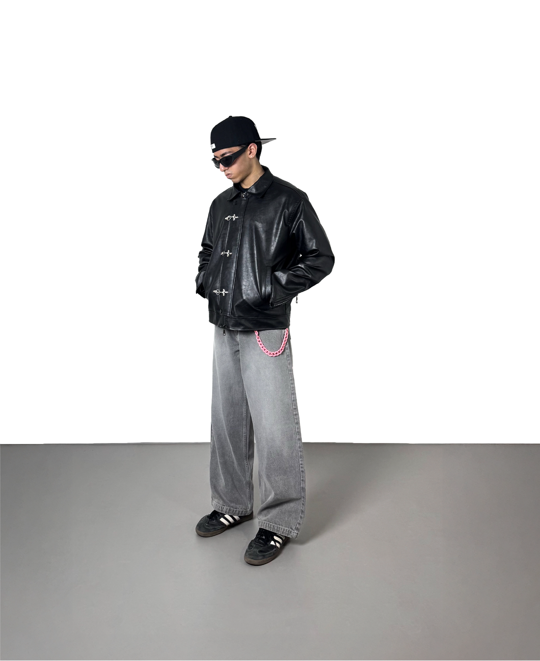 ERA Black Clasp Boxy Fit Leather Jacket