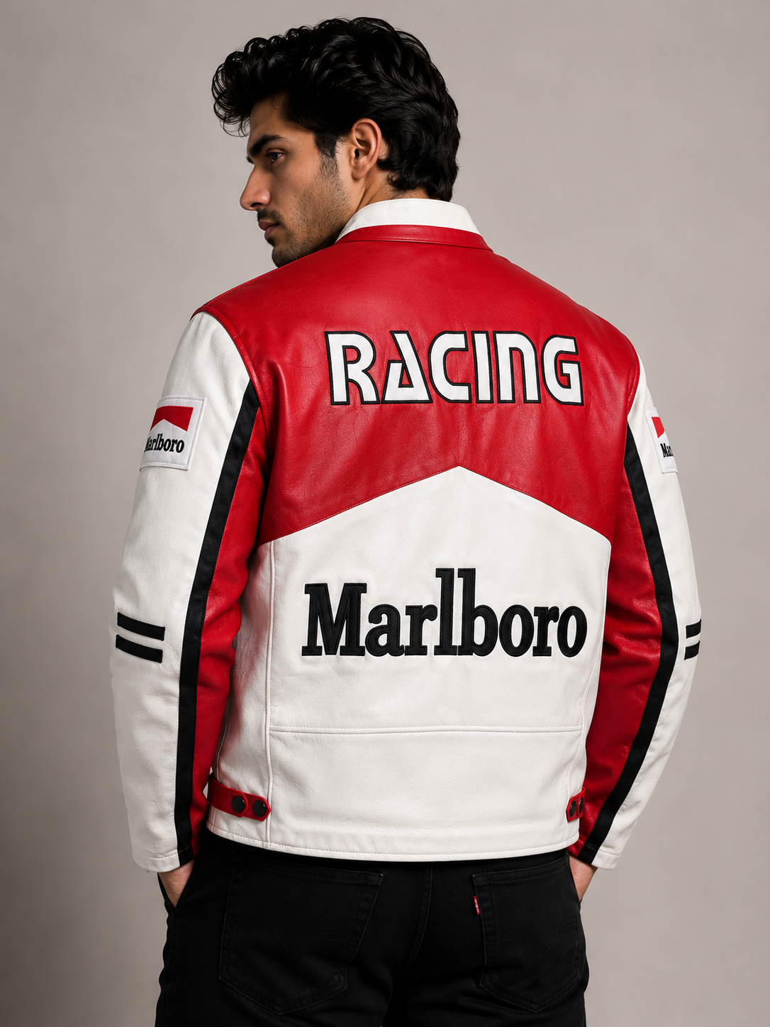 ERA Vintage Racing Leather Jacket – Red & White Premium Edition