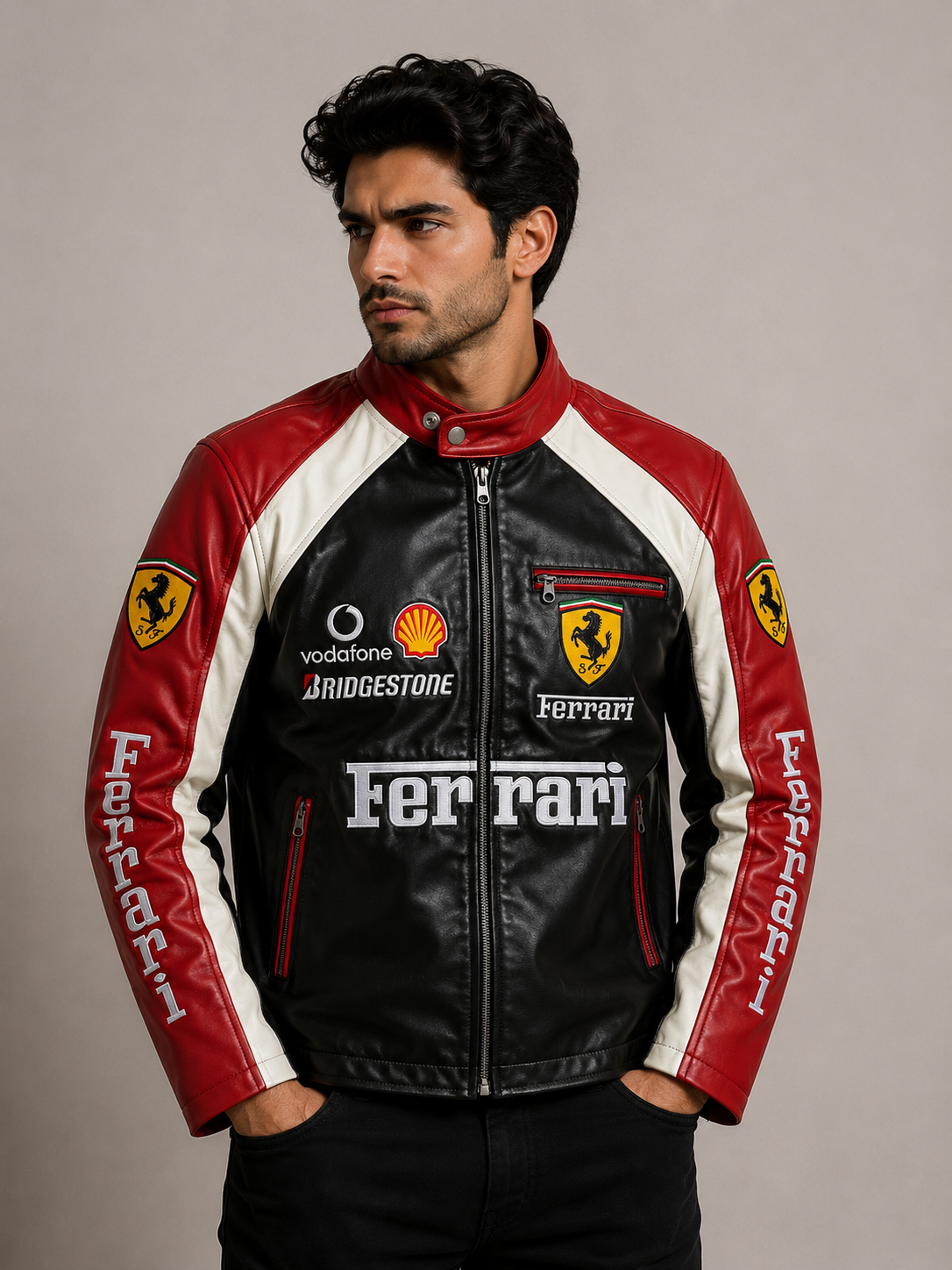 ERA Scuderia Racing Premium Leather Jacket – Black Red Edition