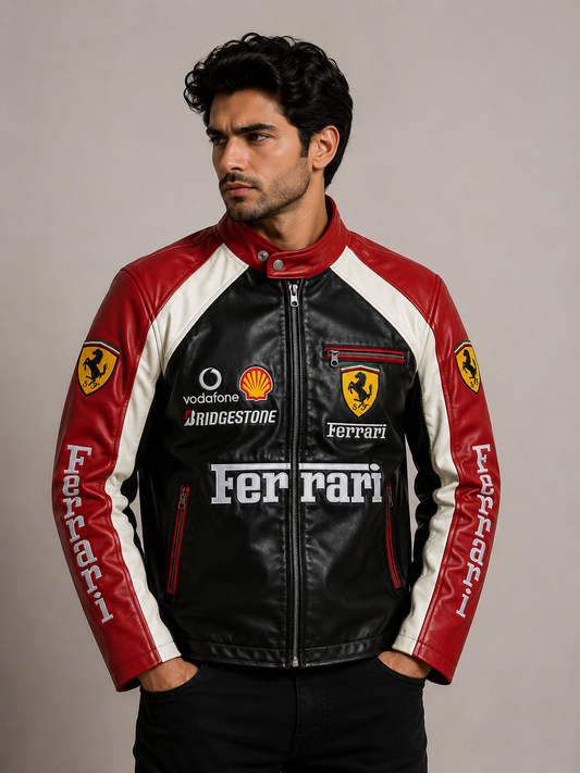 ERA Scuderia Racing Premium Leather Jacket – Black Red Edition